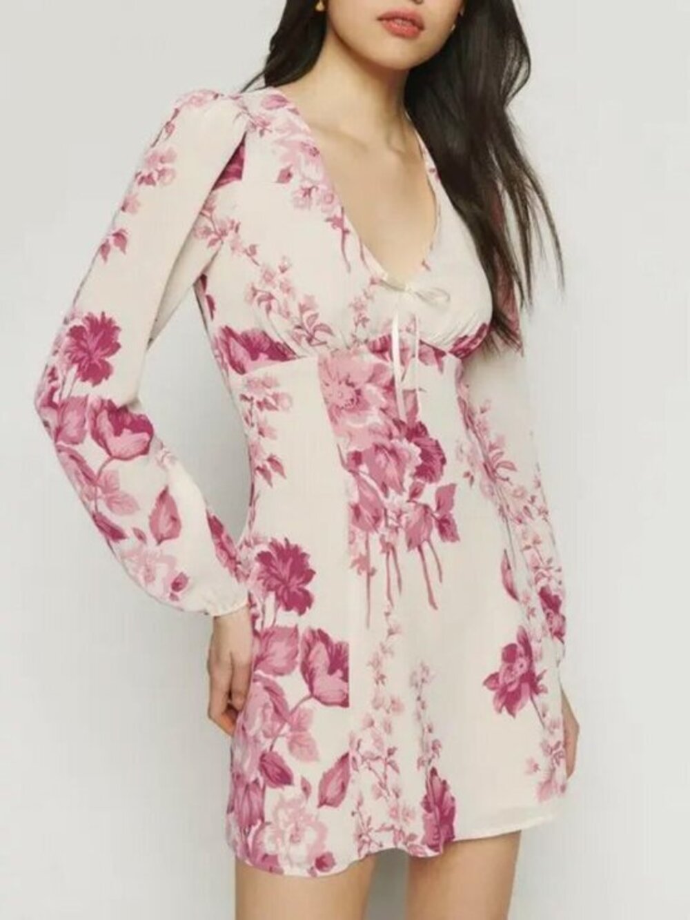 New Reformation Ferris Floral Mini Dress Ivory Pink 0 $218